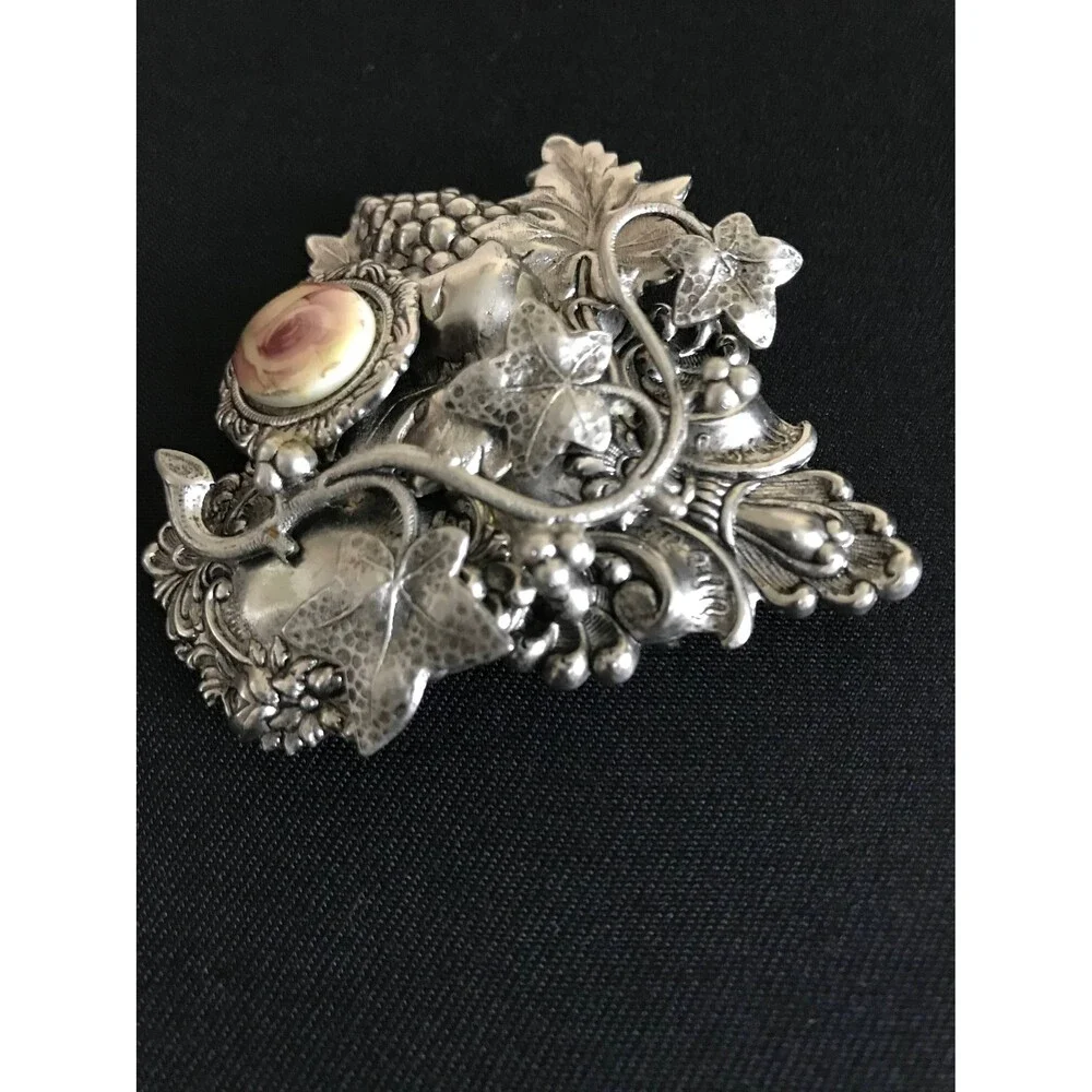 Vintage Silver tone 3D Rose Brooch Pendant